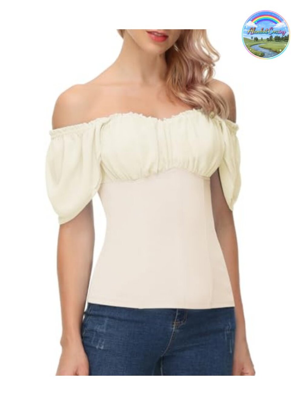Off Shoulder Renaissance Peasant Blouse Ruffle Slim Fit Short Sleeve Top